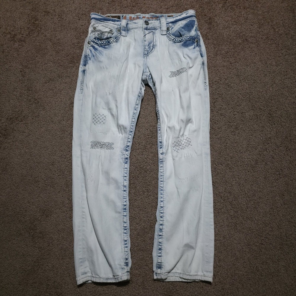 Rare Mens Rock Revival Jeans "Tomshi" White Pants Straight Stretch Size 34 x 30 - Picture 2 of 10